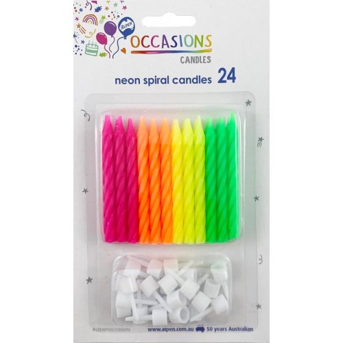 Neon Spiral Candles 24pk
