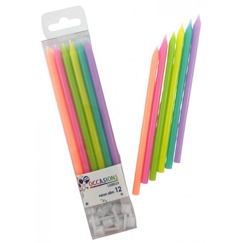 Neon Slim Candles 12pk