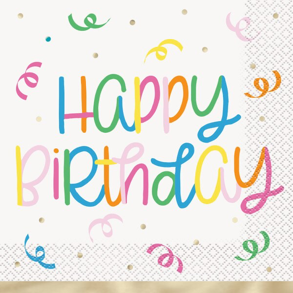 Confetti Gold Happy Birthday Lunch Napkins 16pk