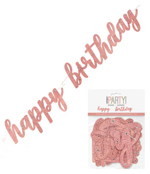 Rose Gold Happy Birthday Banner 83.8cm