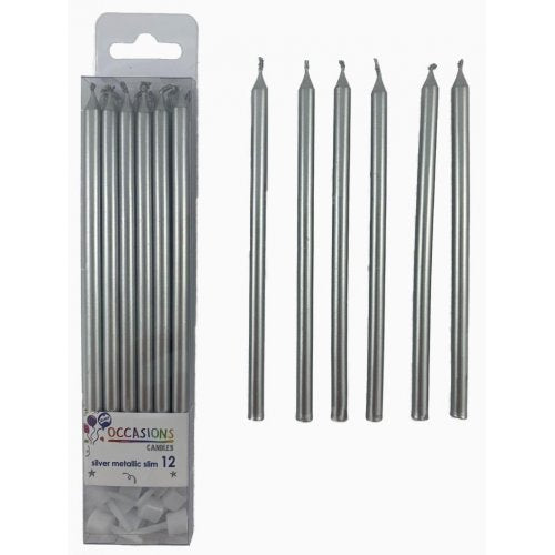 Silver Slim Candles 12pk