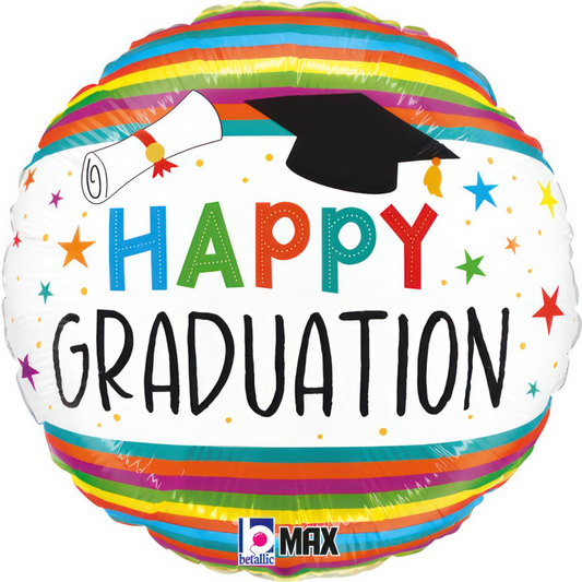 Happy Graduation Striped Foil Balloon