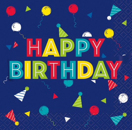 Blue Confetti Happy Birthday Lunch Napkins 16pk