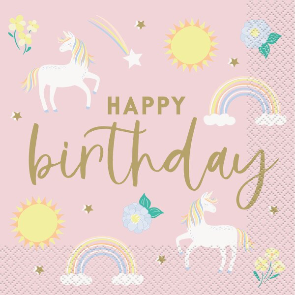 Dainty Unicorn Happy Birthday Lunch Napkins 16pk