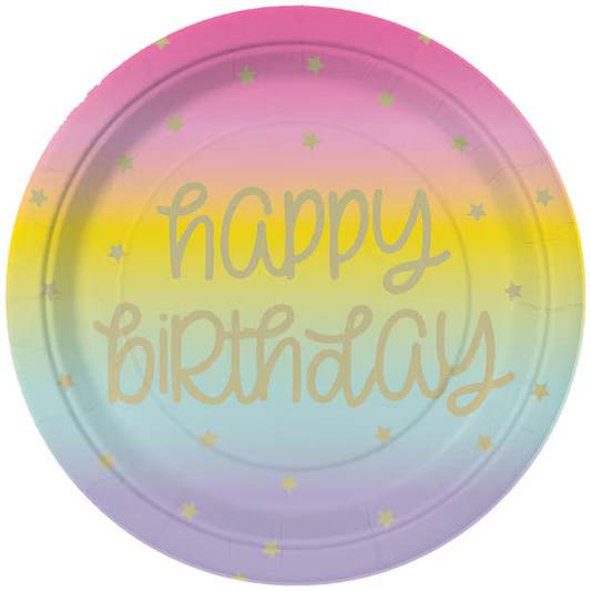 Rainbow Star Happy Birthday Paper Plates 8pk
