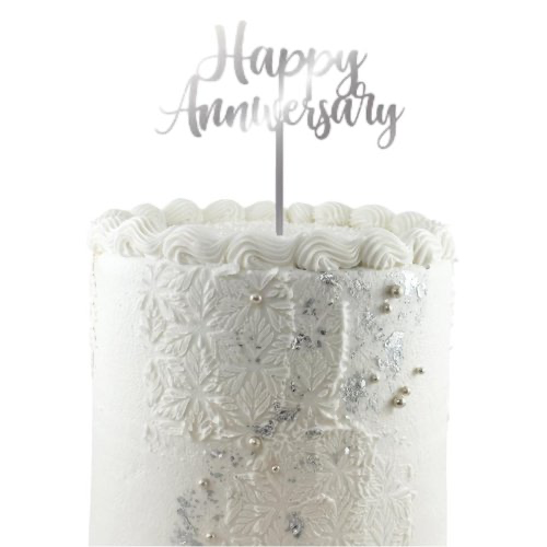 Silver Happy Anniversary Cake Topper