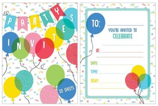 Balloons Party Invites Pad 20 Sheets
