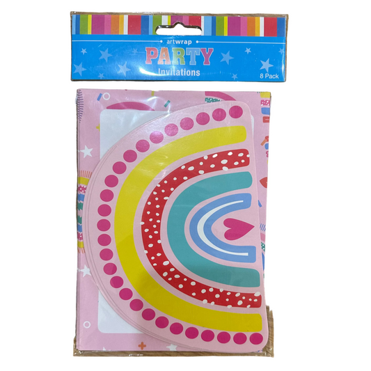 Colourful Celebration Rainbow Party Invites 8pk