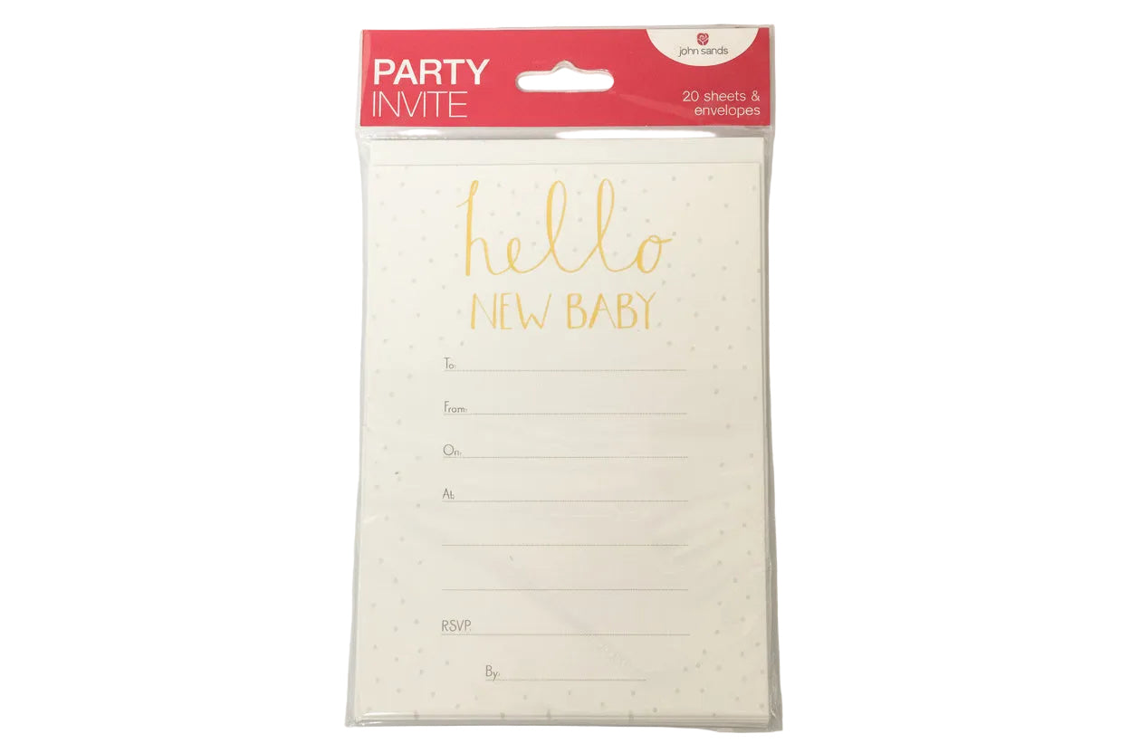 Hello New Baby Party Invite Set 20pk